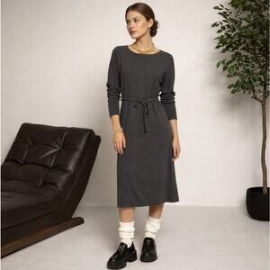 PURE COLLECTION 100% Cashmere Midi Sweater Dress Gray Sz US 6 $395 {3P12}